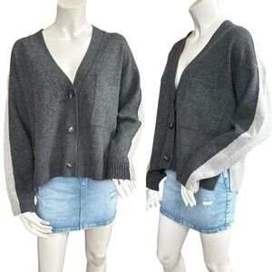 Everlane “The Good” Light & Dark Gray Colorblock 100% Wool Boxy Cardigan Medium